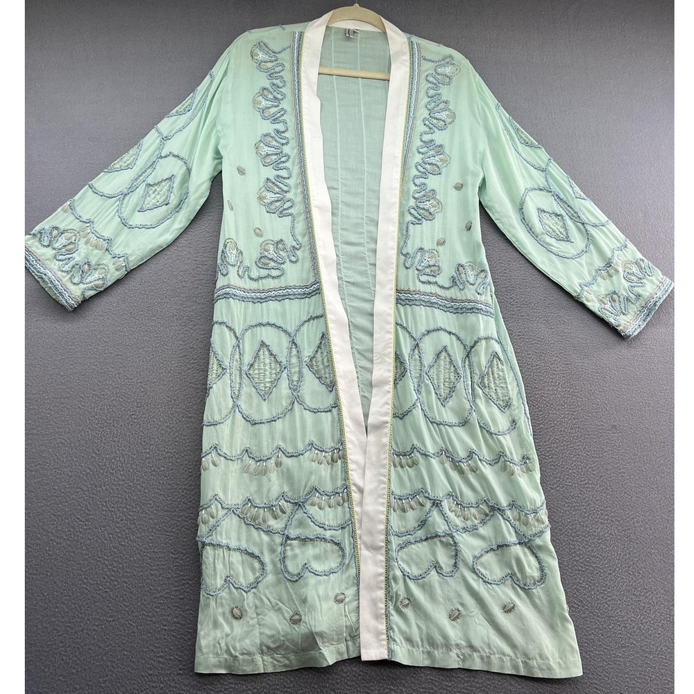 bl^nk London Cardigan Women's M Mint Green Beaded Embroidered Duster Open Front